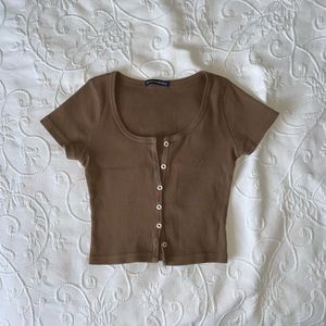 Brandy Melville brown short sleeve zelly top